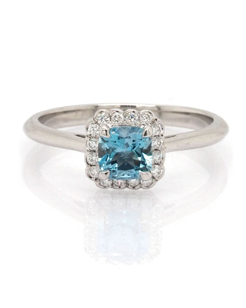 Ogden of Harrogate Jewellery Platinum, Aquamarine and Diamond Cluster Ring, Aquamarine 0.53cts