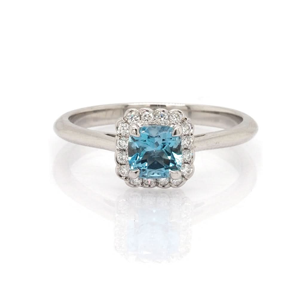 Ogden of Harrogate Jewellery Platinum, Aquamarine and Diamond Cluster Ring, Aquamarine 0.53cts