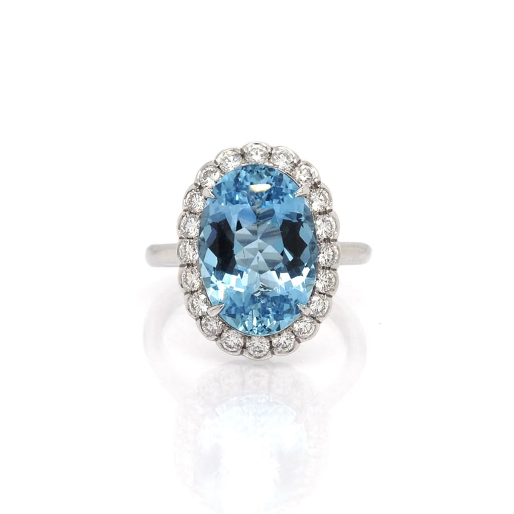Ogden of Harrogate Jewellery Platinum, Cushion Cut Aquamarine and Diamond Cluster Ring, 5.33cts