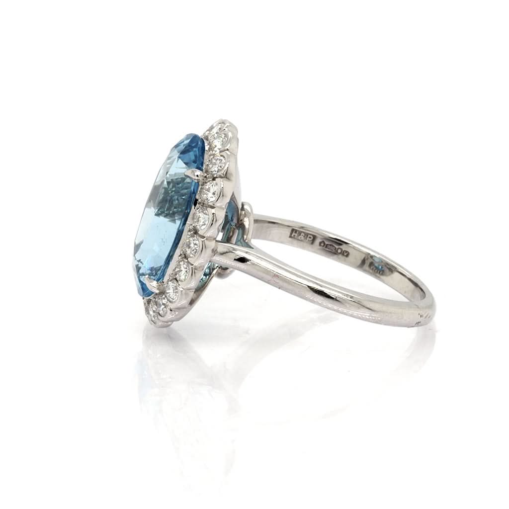 Ogden of Harrogate Jewellery Platinum, Cushion Cut Aquamarine and Diamond Cluster Ring, 5.33cts