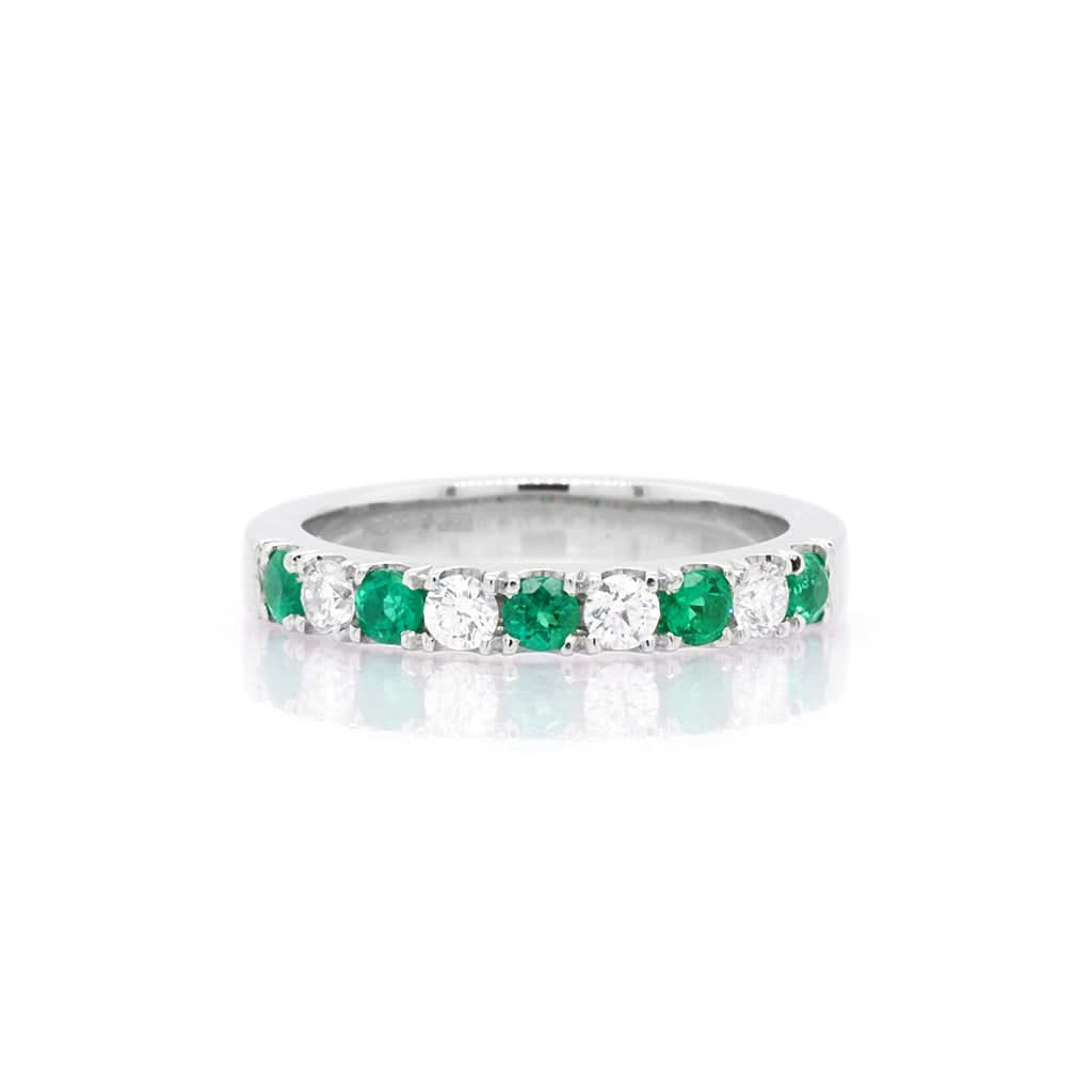 Ogden of Harrogate Jewellery Platinum Emerald and Diamond Half Eternity Ring