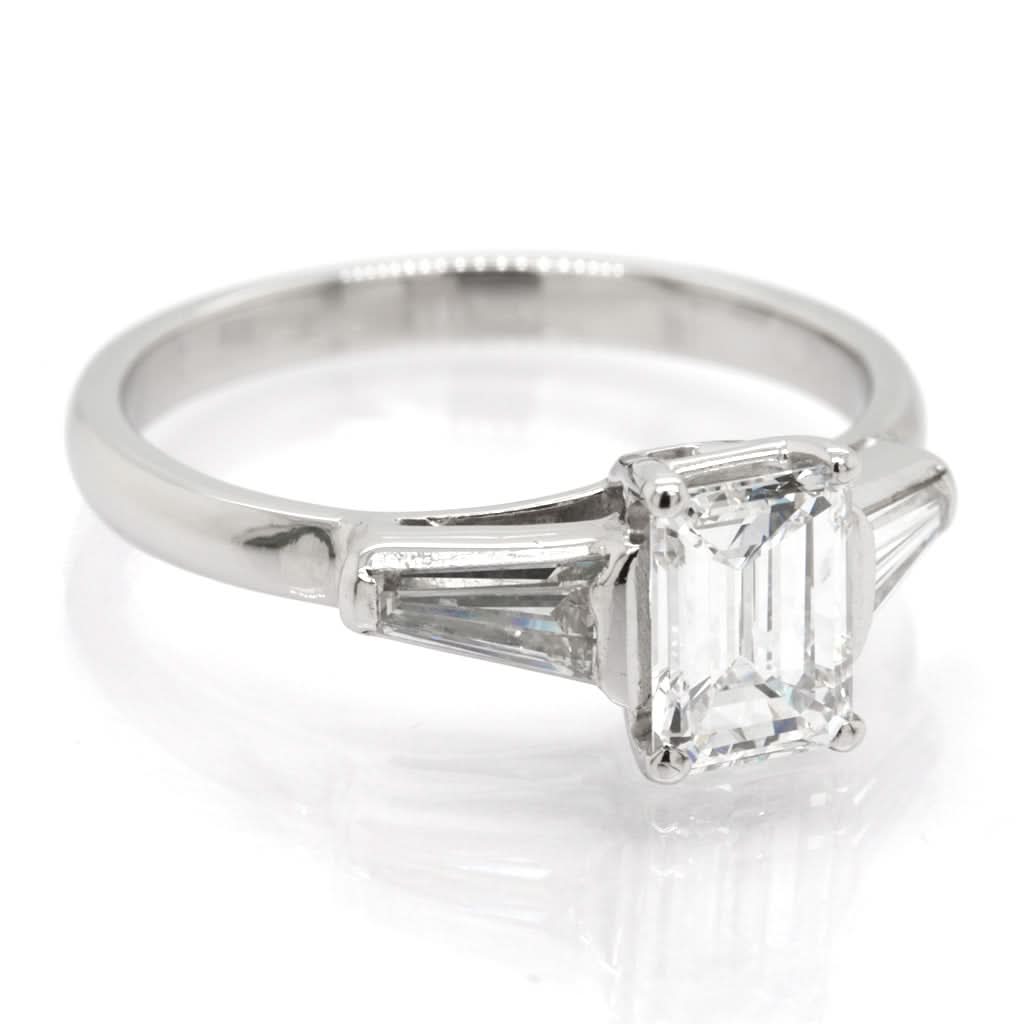 Ogden of Harrogate Jewellery Platinum Emerald-Cut Diamond Ring with Diamond-Set Shoulders