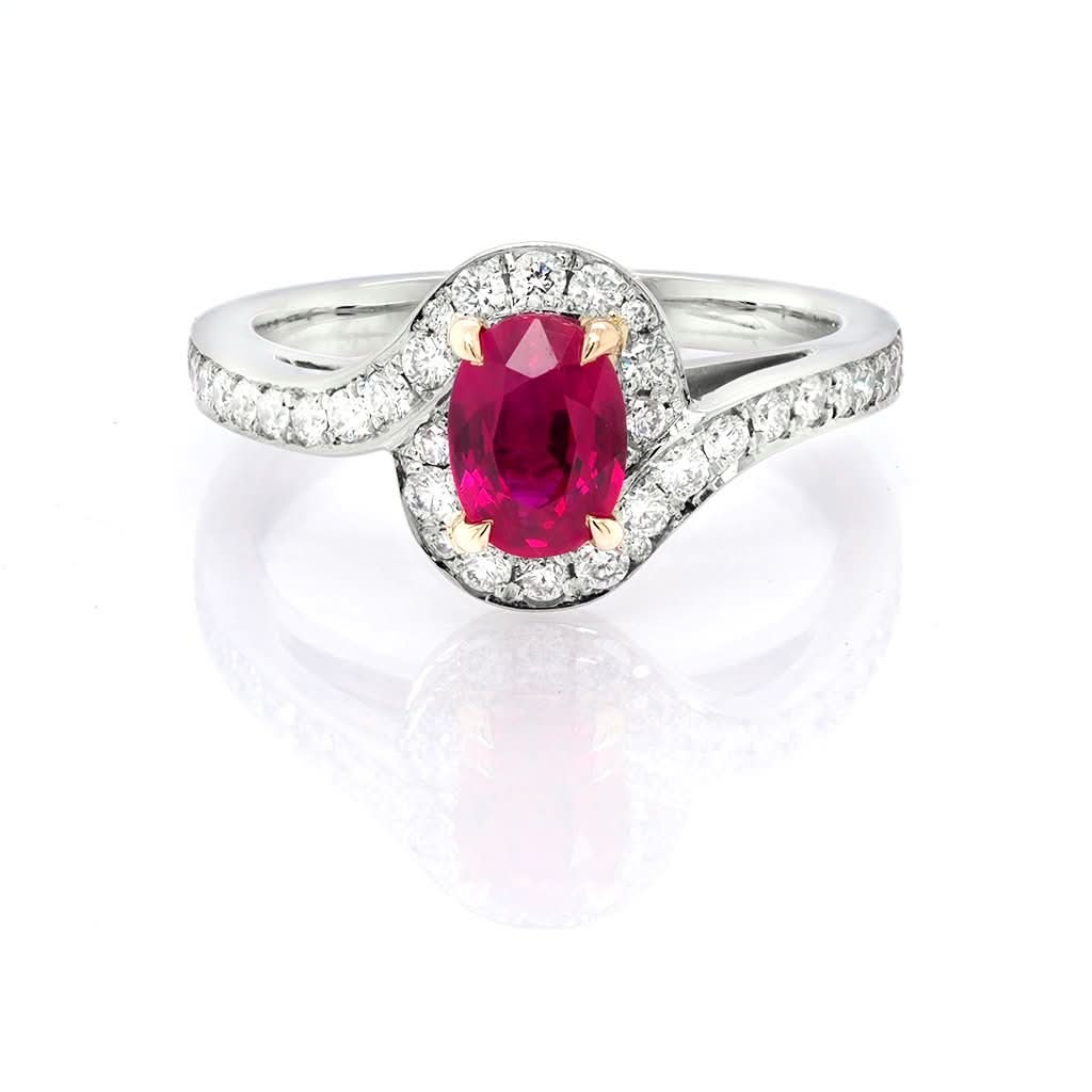 Ogden of Harrogate Jewellery Platinum, Ruby and Diamond Cluster Ring