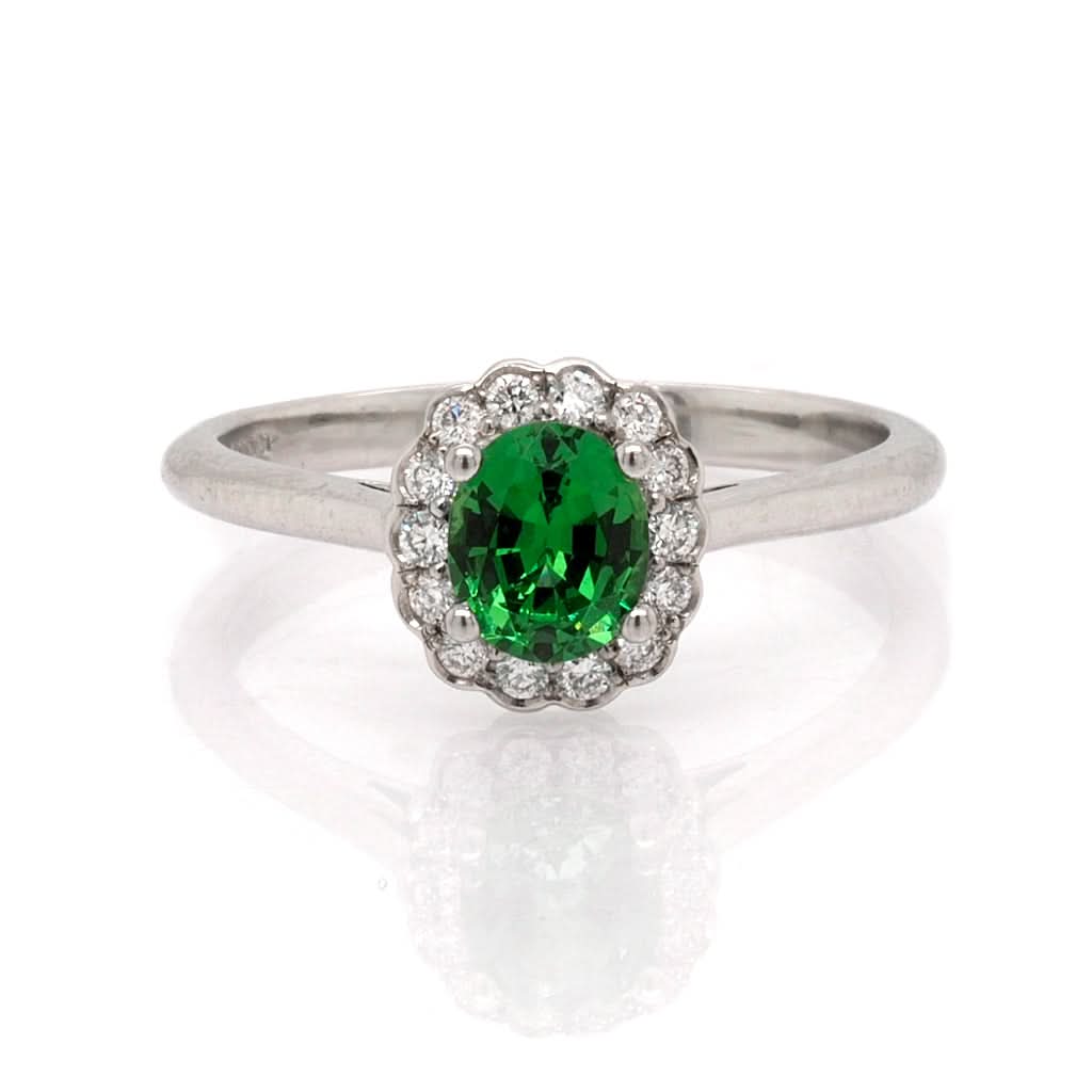 Ogden of Harrogate Jewellery Platinum, Tsavorite Garnet and Diamond Cluster Ring, Tsavorite 0.73cts