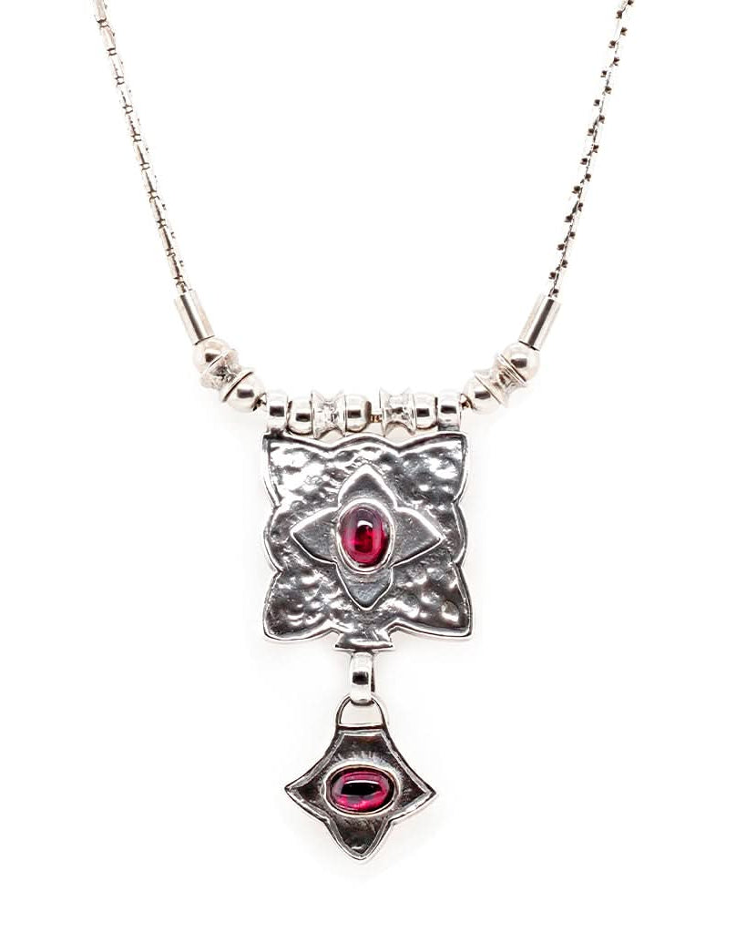 Ogden of Harrogate Jewellery Silver and Garnet Celtic Drop Necklet