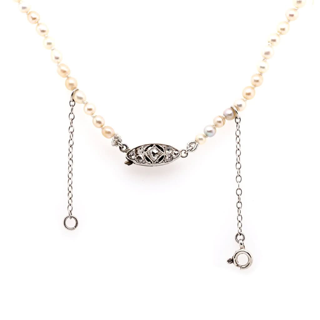 Ogden of Harrogate Jewellery Single Row Graduated Pearl Necklace with Diamond Clasp