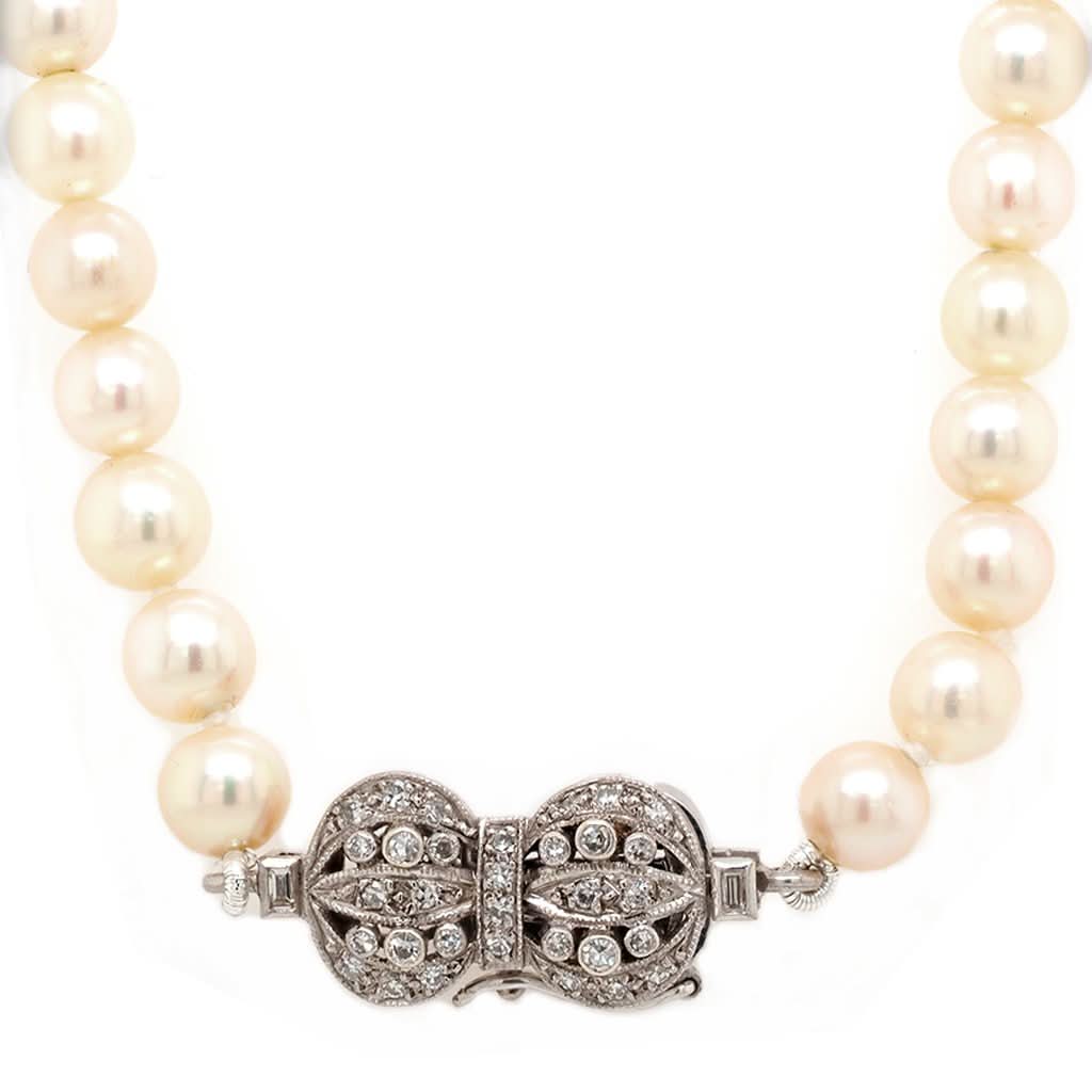 Ogden of Harrogate Jewellery Single Row Pearl Necklace with Diamond Clasp
