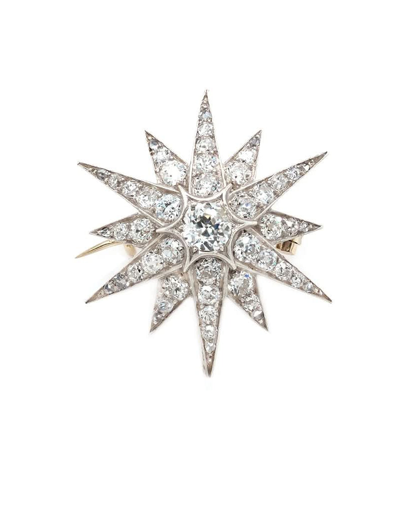 Ogden of Harrogate Jewellery Victorian Star Shaped Silver and Gold Diamond Brooch