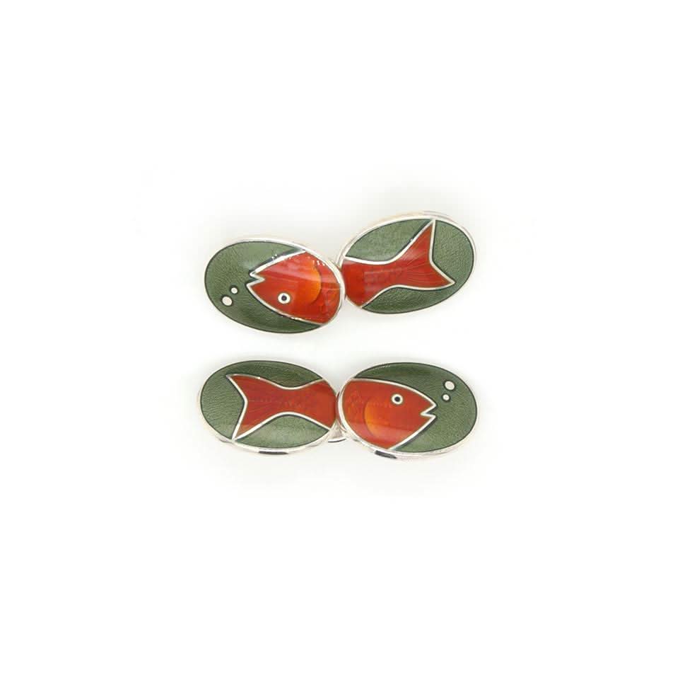 Ogden of Harrogate Mens Accessories A pair of silver and enamel head and tail fish cufflinks with chain connectors