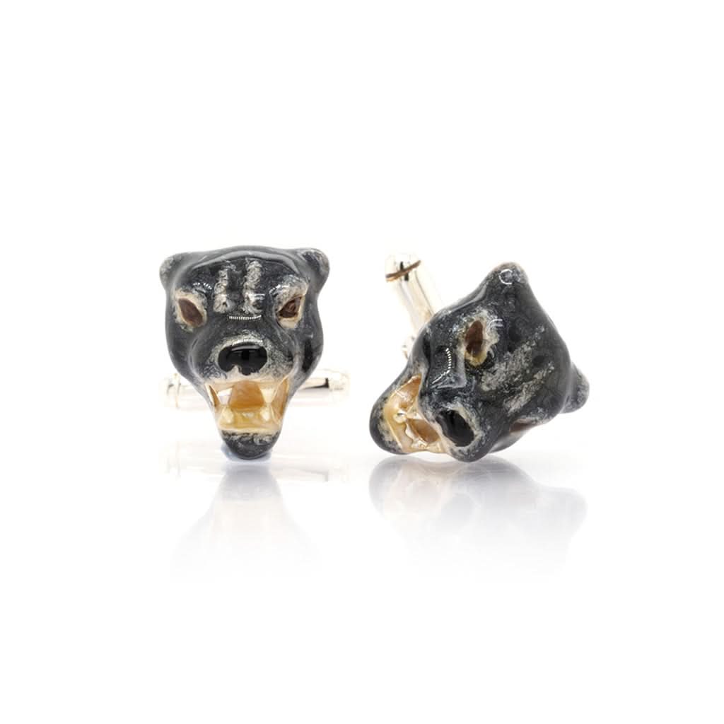Ogden of Harrogate Mens Accessories A Pair of Silver Enamel Panther Cufflinks