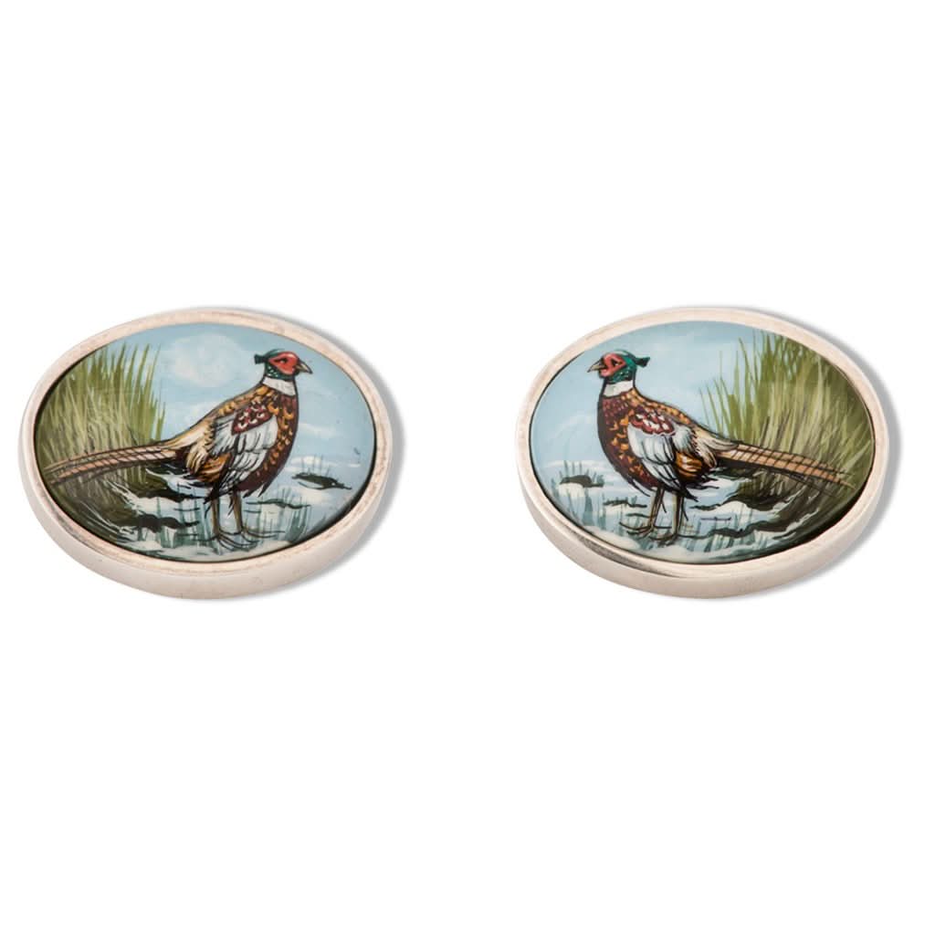 Ogden of Harrogate Mens Accessories A pair of silver enamel, pheasant cufflinks
