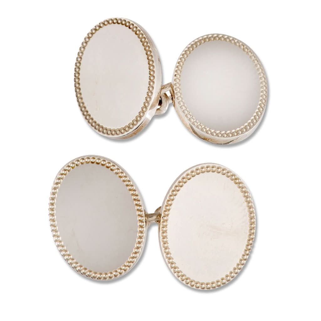 Ogden of Harrogate Mens Accessories A pair of silver oval cufflinks with beaded edges