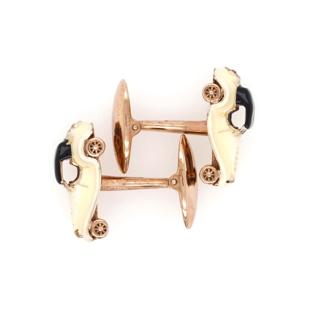 Ogden of Harrogate Mens Accessories Silver Enamel Cream and Black Car Cufflinks
