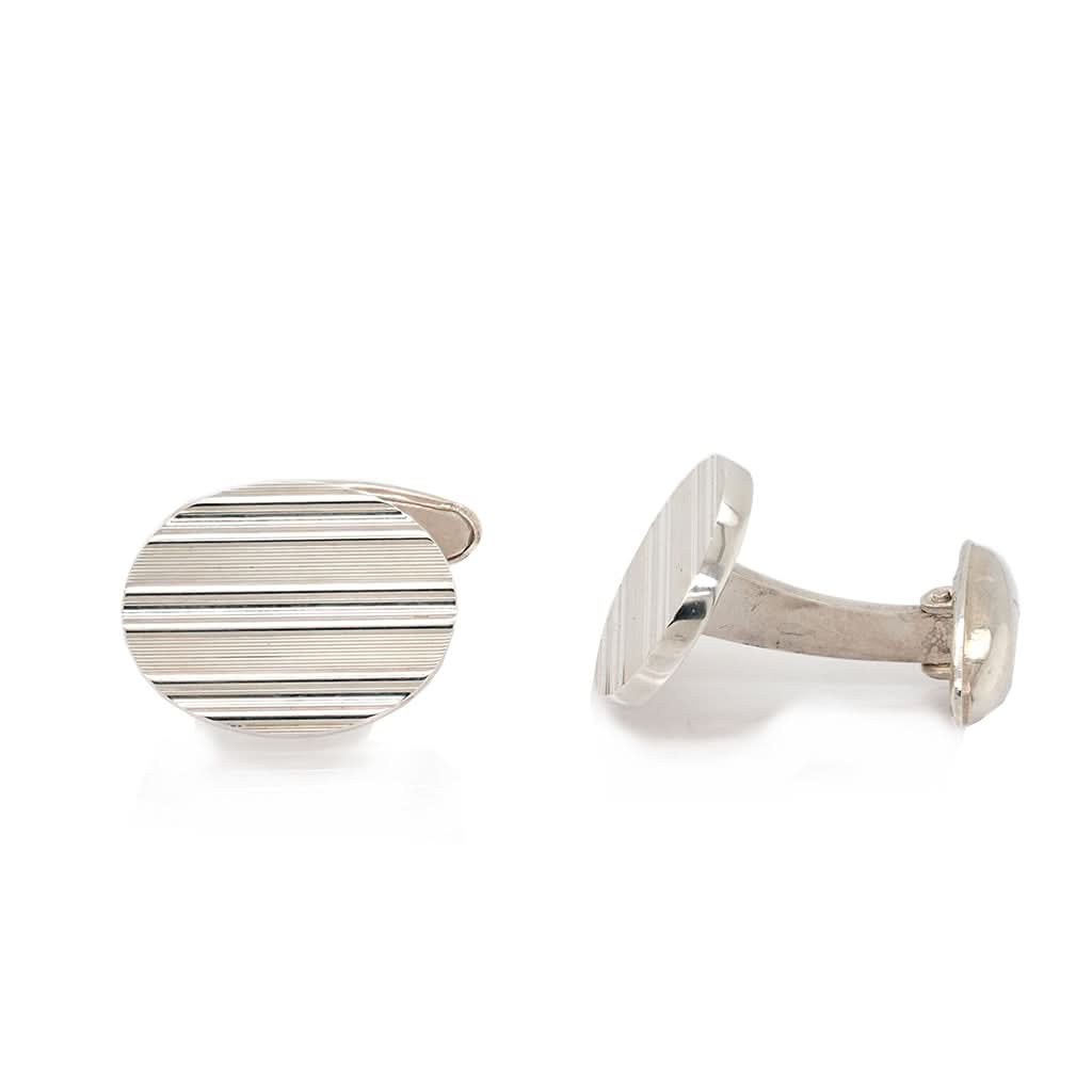 Ogden of Harrogate Mens Accessories Silver Oval Bar Cufflinks with Lined Design