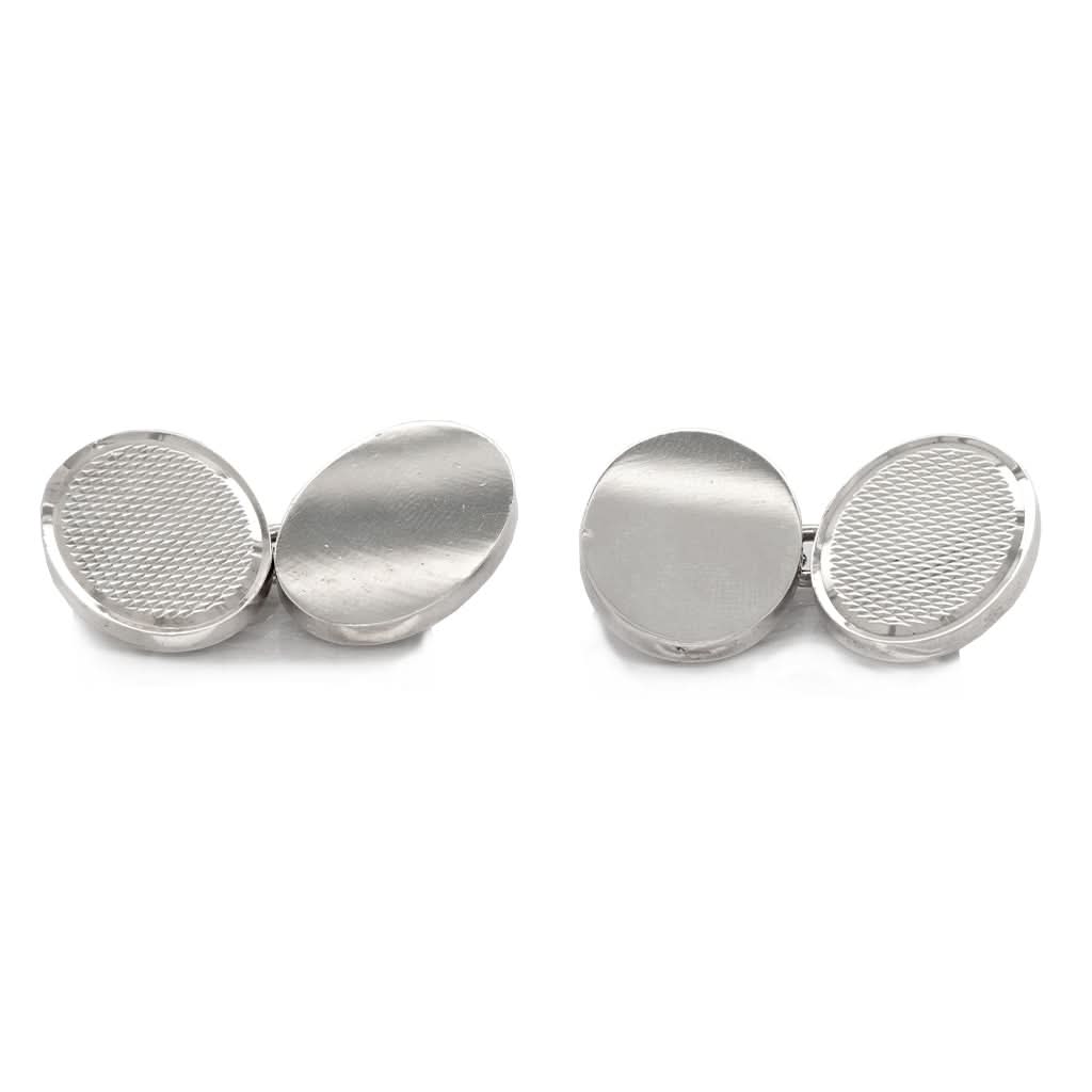 Ogden of Harrogate Mens Accessories Silver Oval Cufflinks with 'Barley Et' Pattern