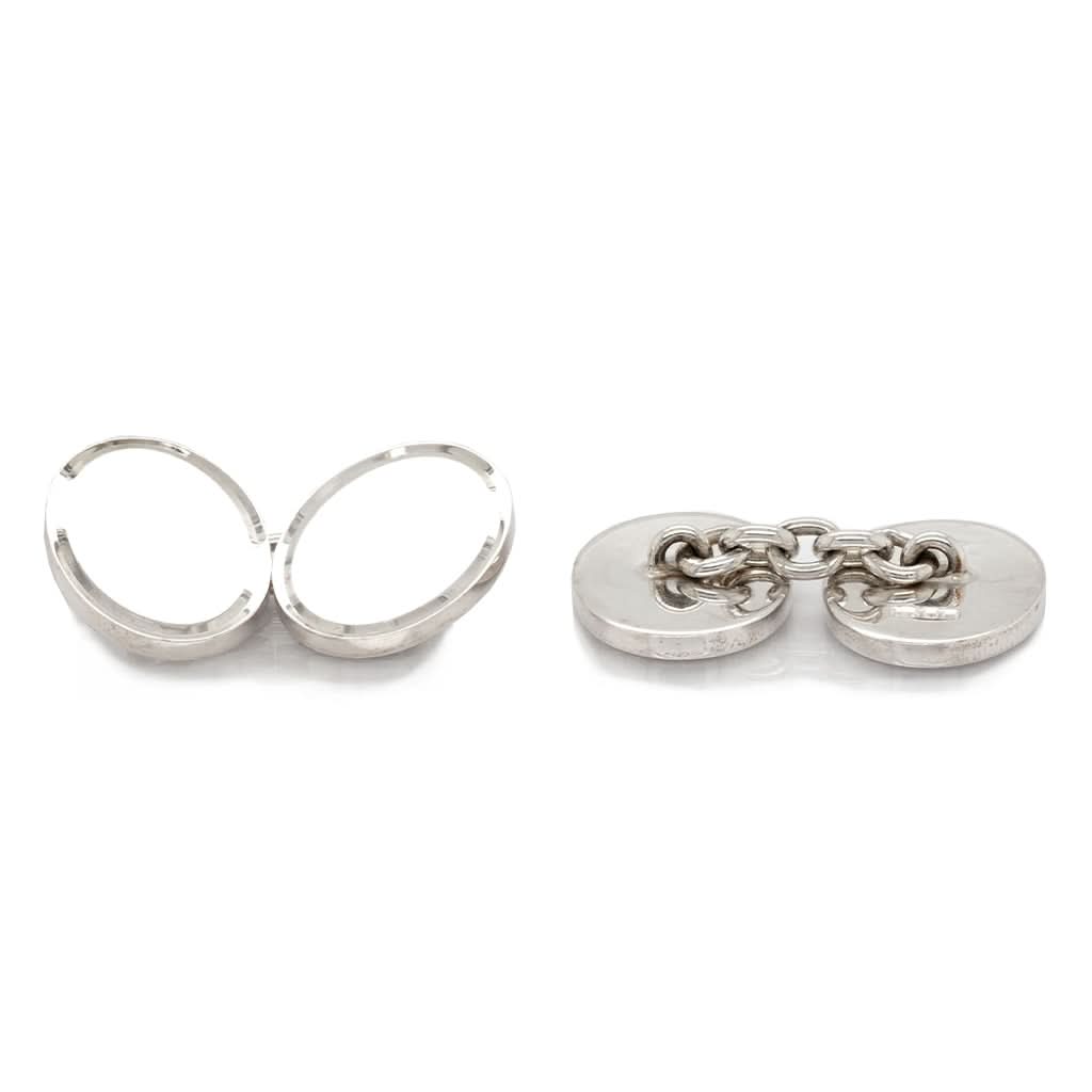 Ogden of Harrogate Mens Accessories Silver Oval Cufflinks with Grooved Border