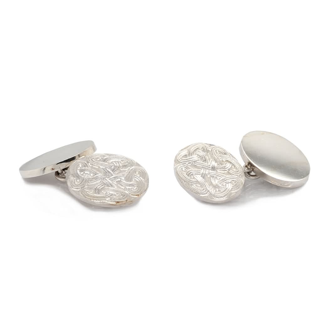 Ogden of Harrogate Mens Accessories Silver Oval Cufflinks with Weave Design