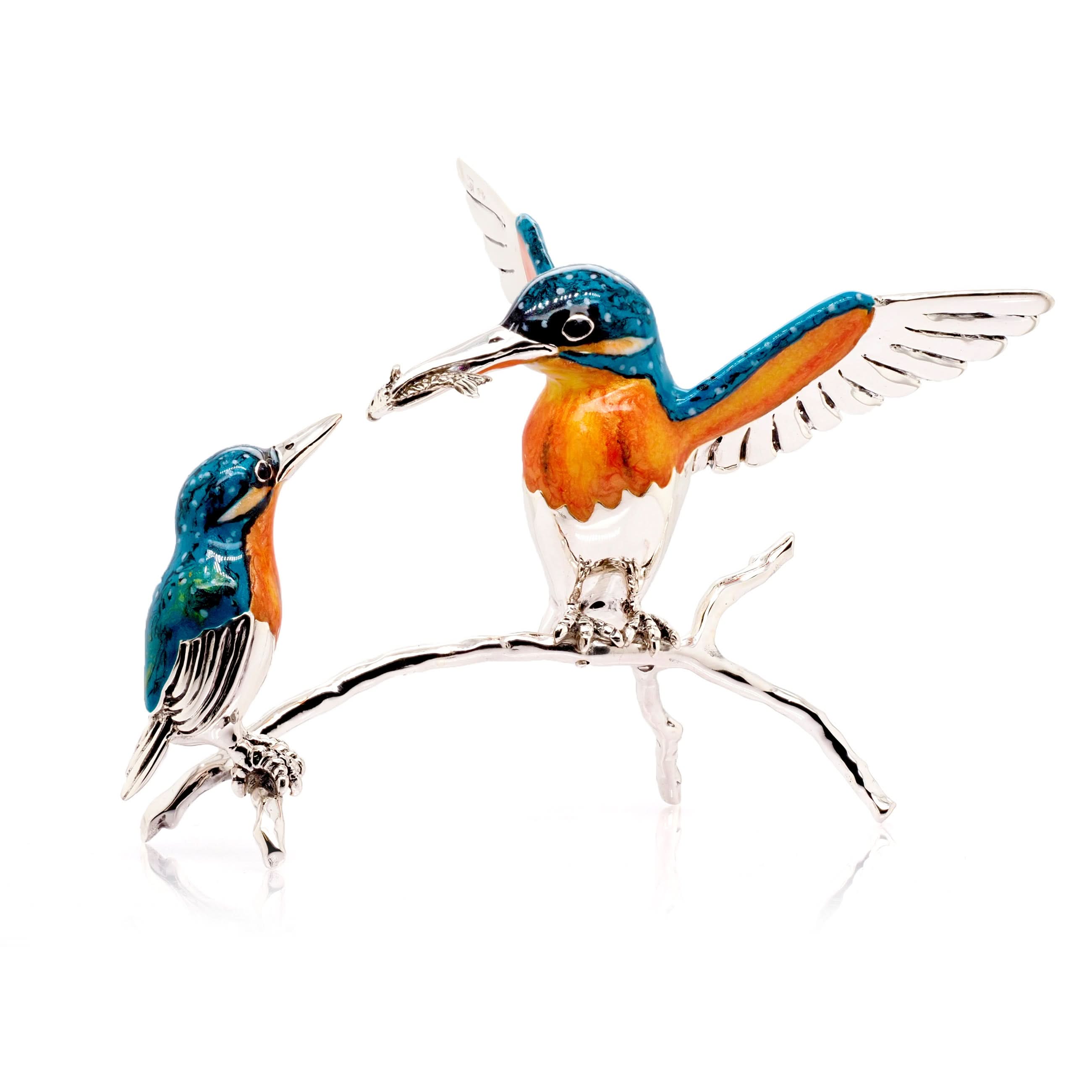Ogden of Harrogate Silverware Homewares Gifts A Pair of Silver and Enamel Kingfishers