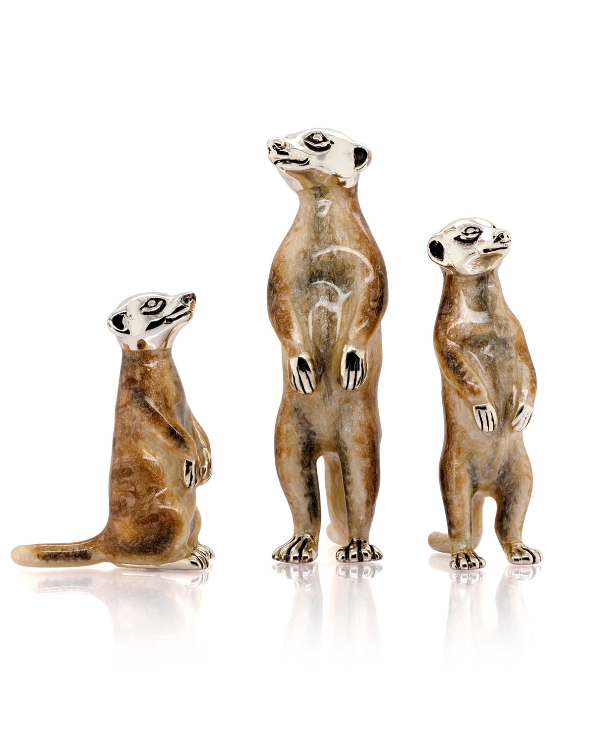 Ogden of Harrogate Silverware Homewares Gifts Family of Silver and Enamel Meerkats