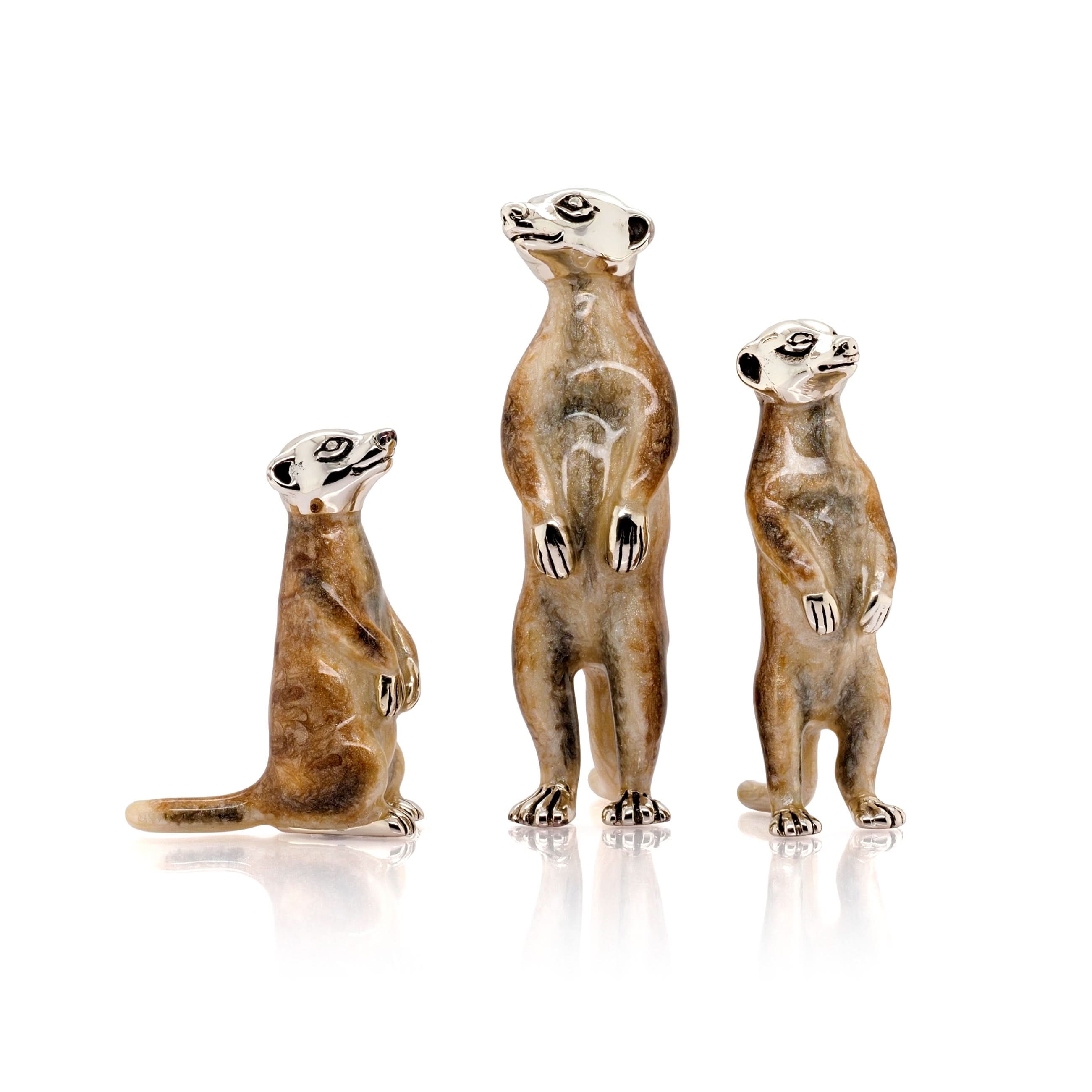 Ogden of Harrogate Silverware Homewares Gifts Family of Silver and Enamel Meerkats