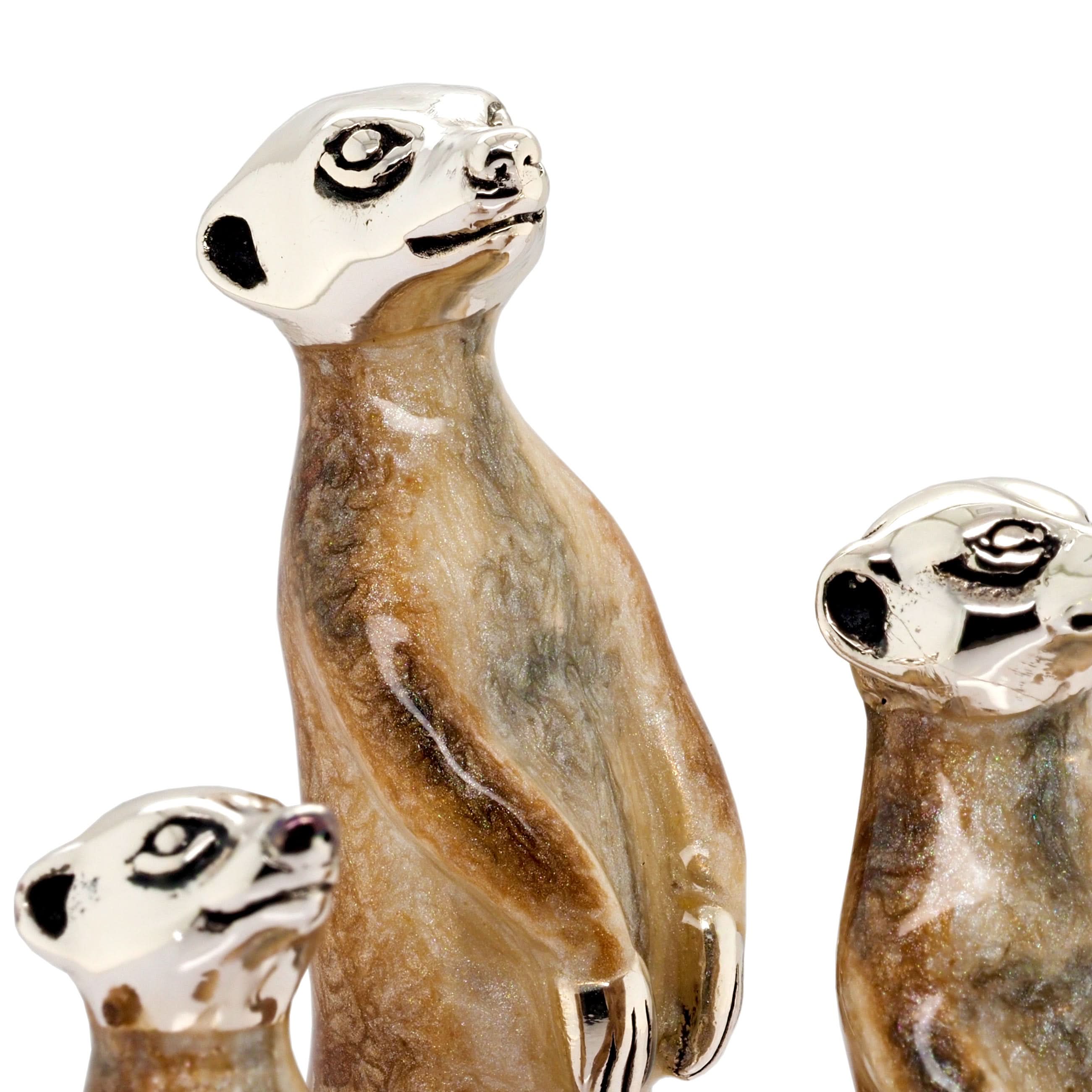 Ogden of Harrogate Silverware Homewares Gifts Family of Silver and Enamel Meerkats