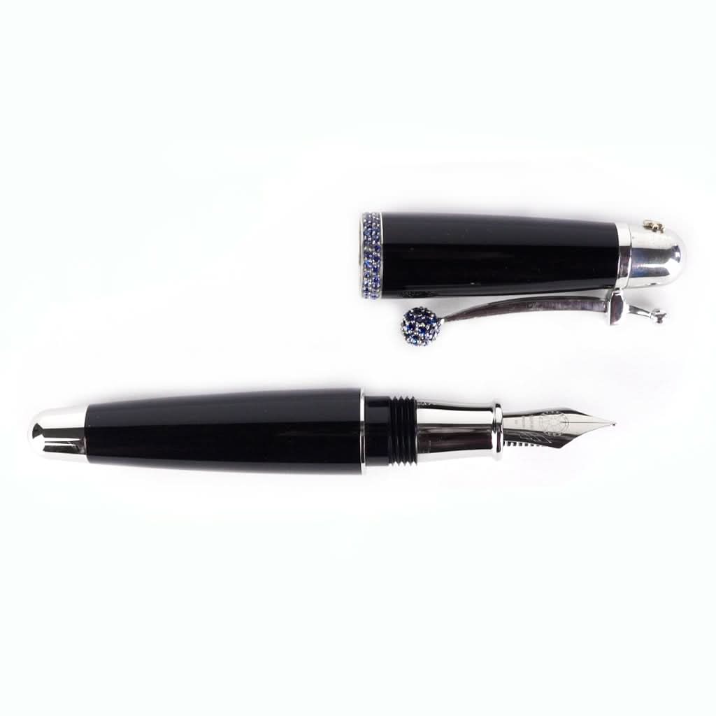 Ogden of Harrogate Silverware Homewares Gifts Favero Black Fountain Pen Studded with Sapphires