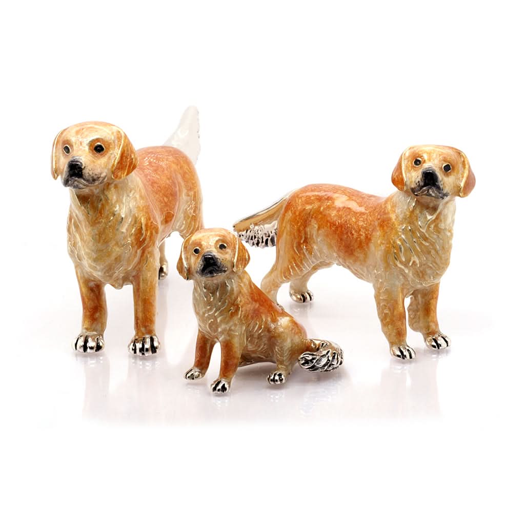 Ogden of Harrogate Silverware Homewares Gifts Italian-Made Silver and Enamel Family of Golden Retrievers