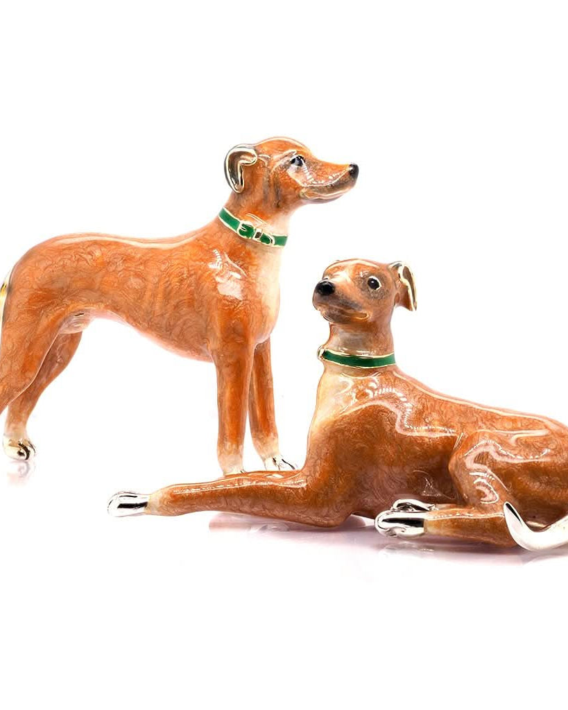 Ogden of Harrogate Silverware Homewares Gifts Pair of Silver Enamel Greyhounds