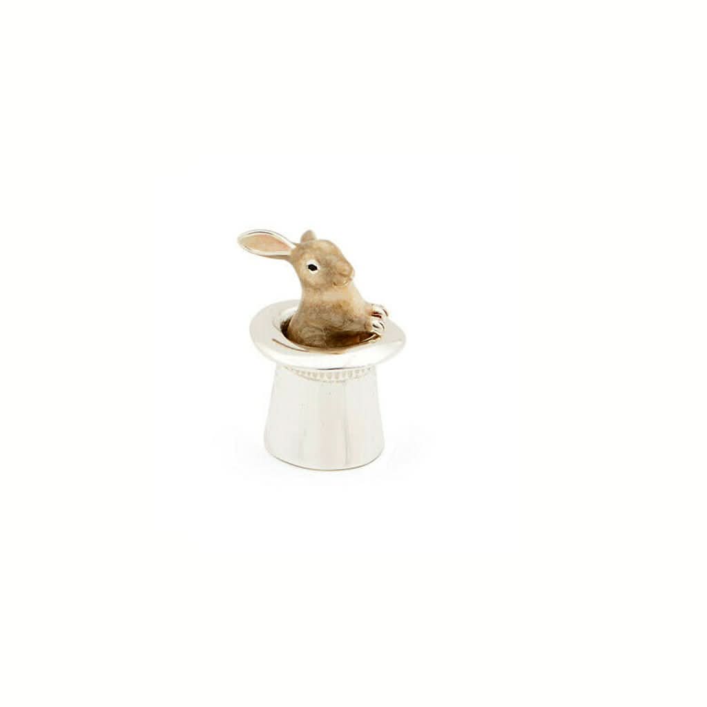 Ogden of Harrogate Silverware Homewares Gifts Silver and Enamel Rabbit in Magician's Hat