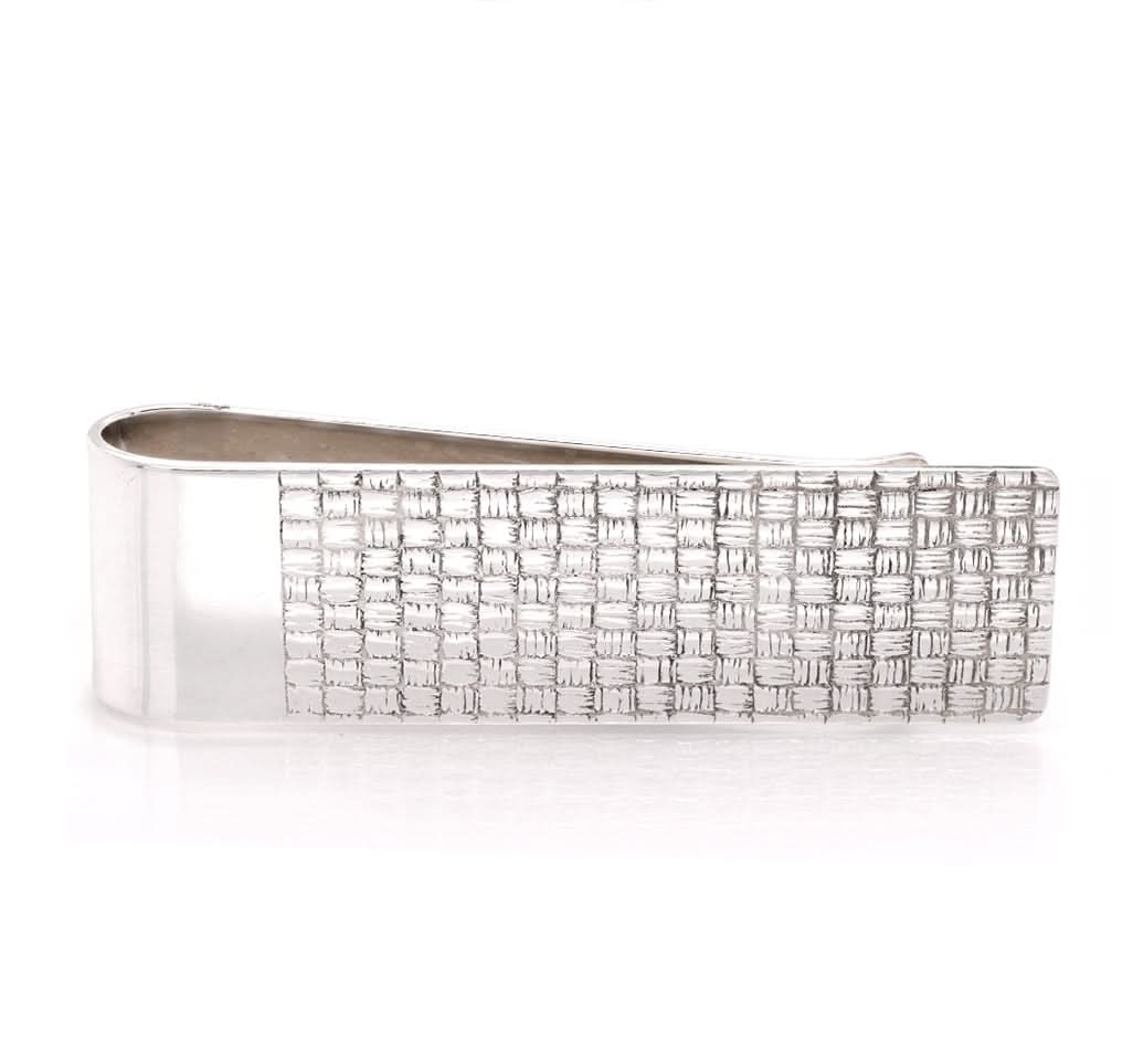 Ogden of Harrogate Silverware Homewares Gifts Silver Money Clip with Chequered Design