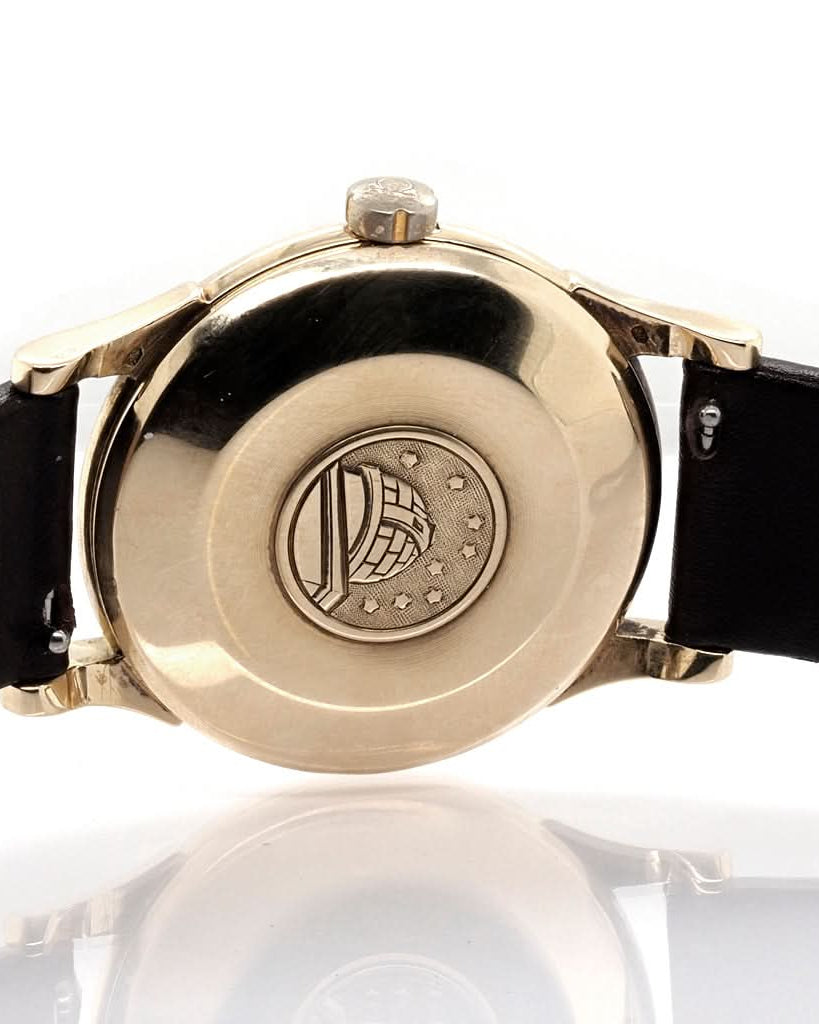 Ogden Vintage Watches Ogden Vintage Watch Omega Pie Pan Constellation 14ct Gold Automatic Watch on Leather Strap, c.1950s