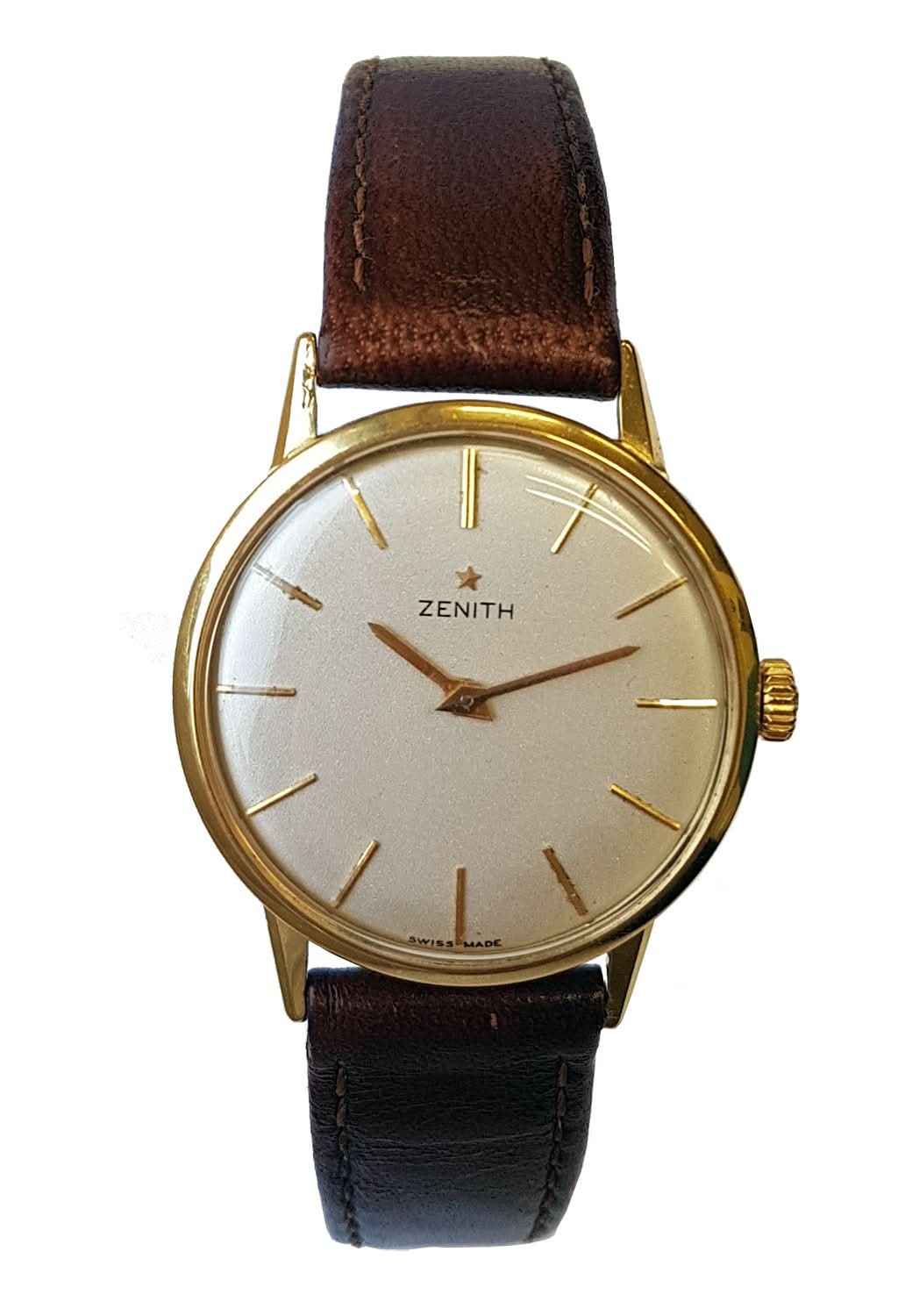 Ogden Vintage Watches Ogden Vintage Watch Zenith 18ct Gold and Silvered Dial Manual Wind Vintage Watch