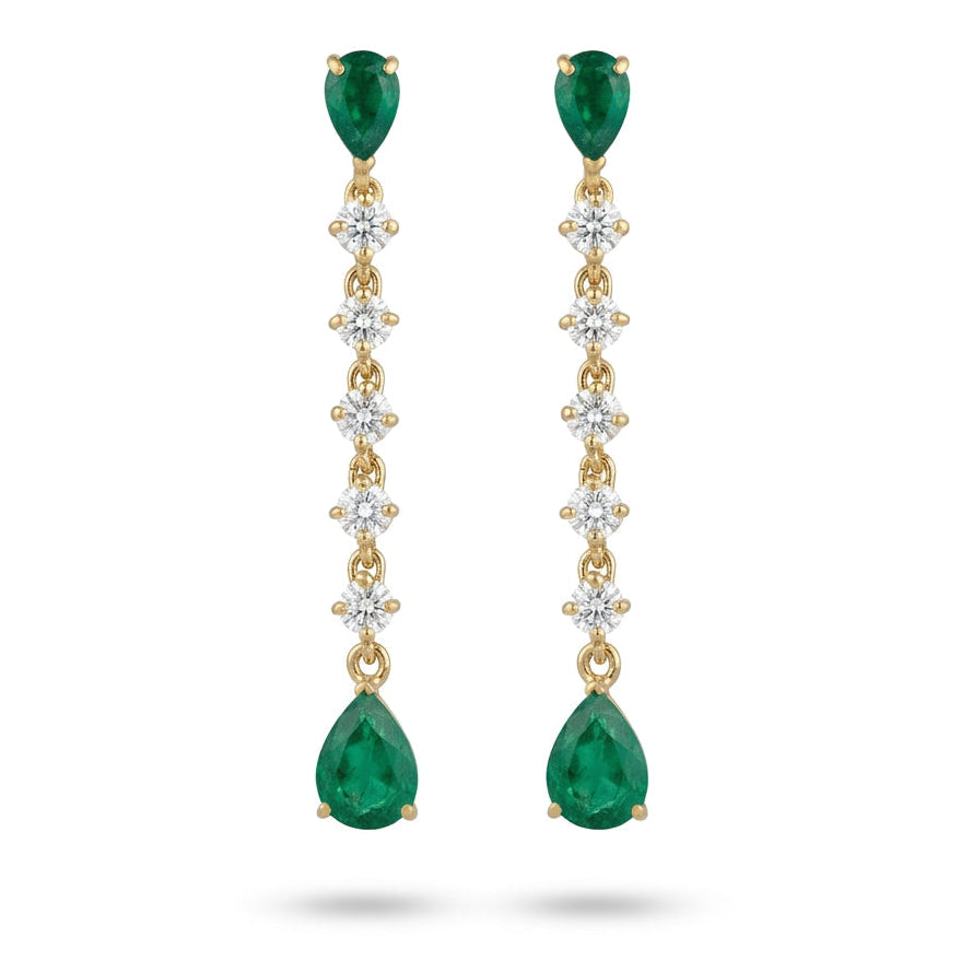 Ogden Of Harrogate Jewellery A Pair of Emerald and Diamond Drop Earrings in 18ct Yellow Gold