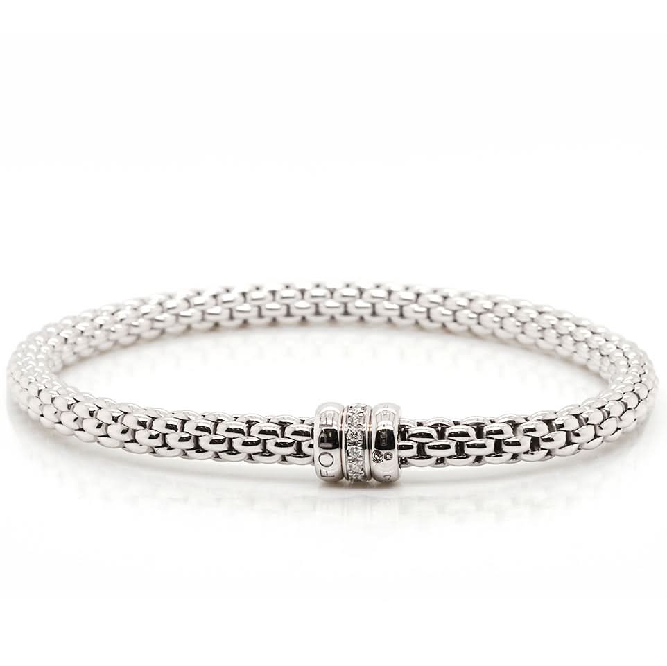 FOPE Designer Jewellery 18ct White Gold FOPE Solo Flex’It Bracelet with Diamond-Set Tri Rondel – 62106BX_BB