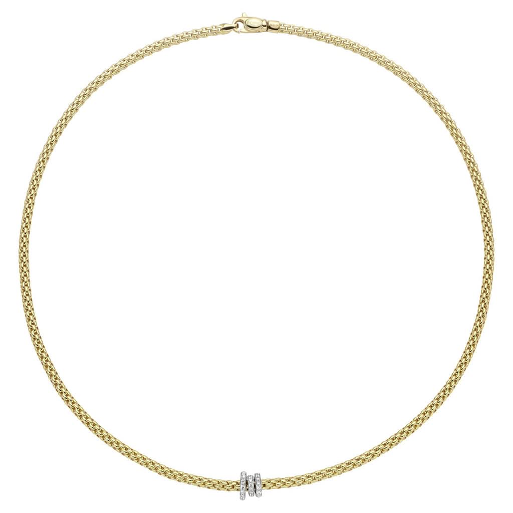 FOPE Designer Jewellery FOPE 18ct Gold Prima Necklace with White Gold and Pave Diamond Rondels 74408CX-PB-G