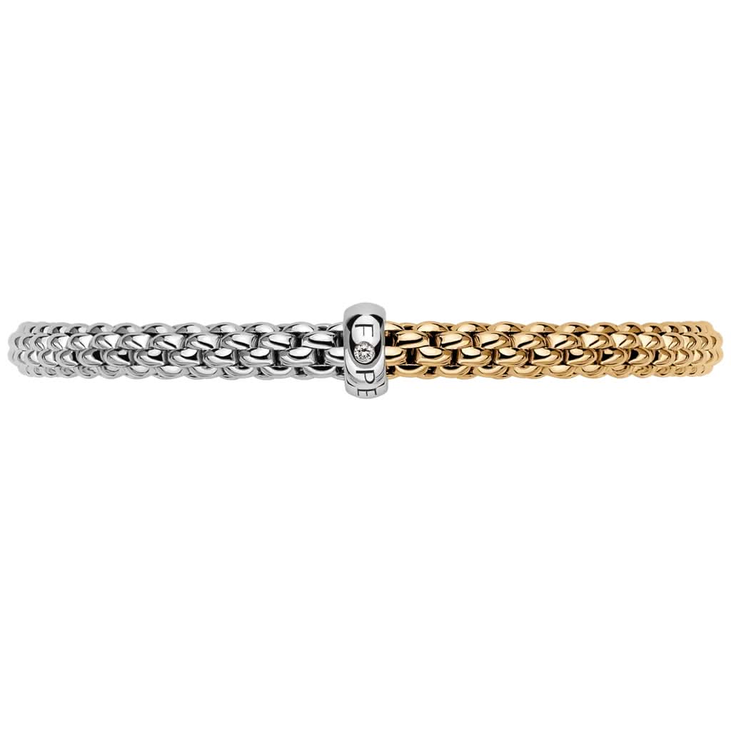 FOPE Designer Jewellery FOPE SOLO 18ct White and Yellow Gold 'Flex'it' Bi-Colour Bracelet with Diamond-Set Rondel