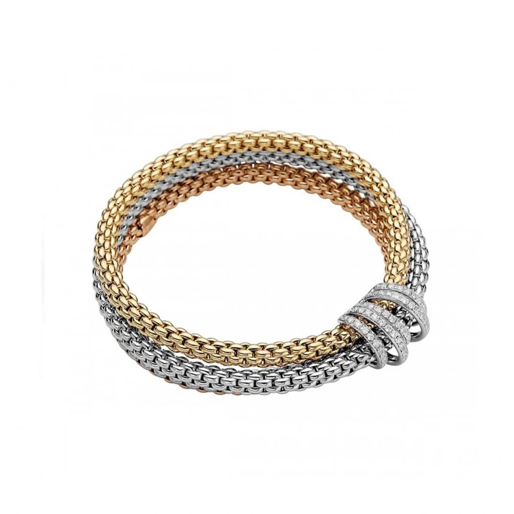 FOPE Designer Jewellery FOPE SOLO MiaLuce 18ct White, Rose and Yellow Gold Bracelet with Diamond-Set Rondels