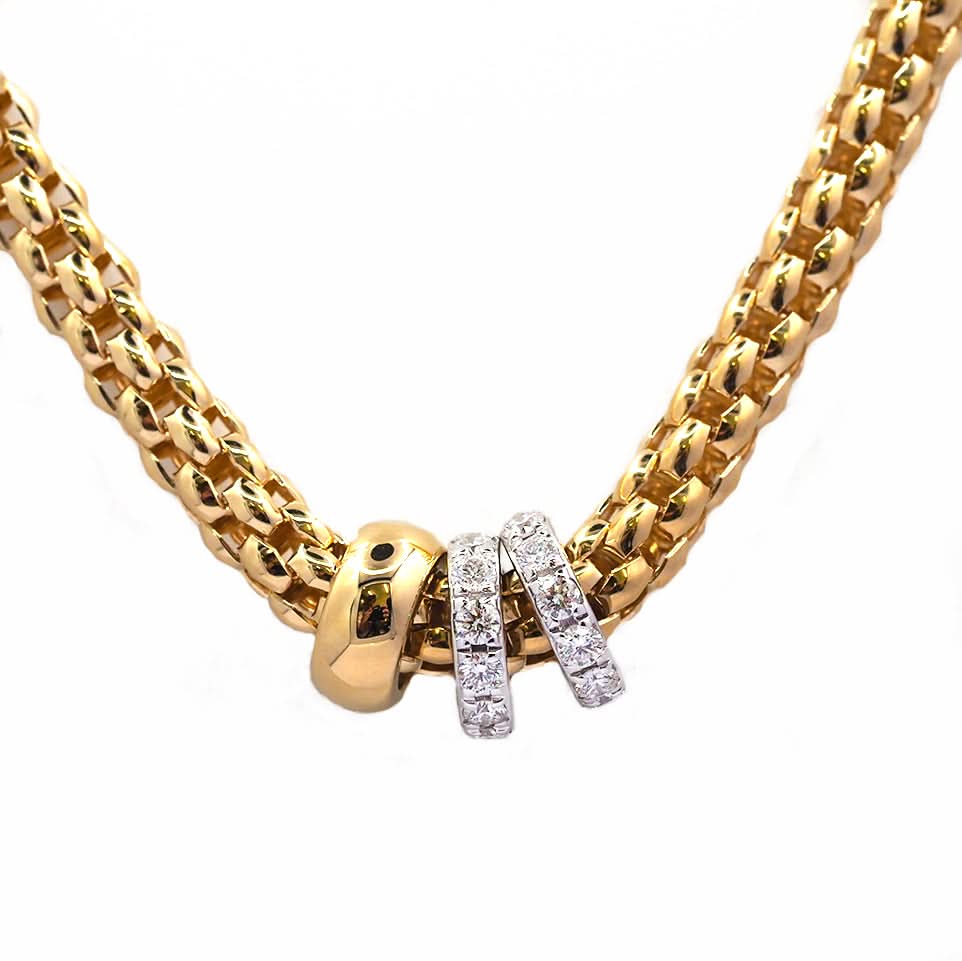 FOPE Jewellery 18ct Yellow Gold Fope Rope Necklace with Diamond Set 18ct White Gold Rondel | SOLO Collection