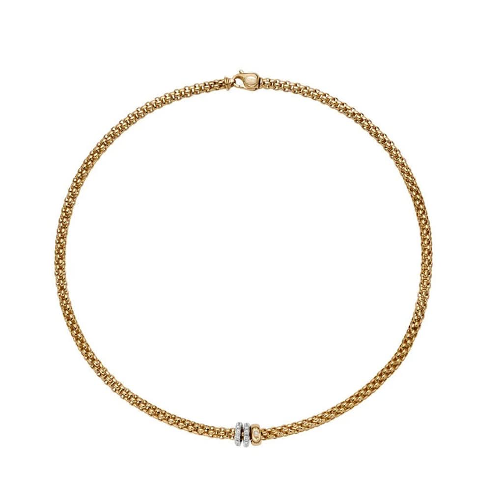 FOPE Jewellery FOPE SOLO 18ct Yellow Gold Necklace with Diamond-Set Rondels
