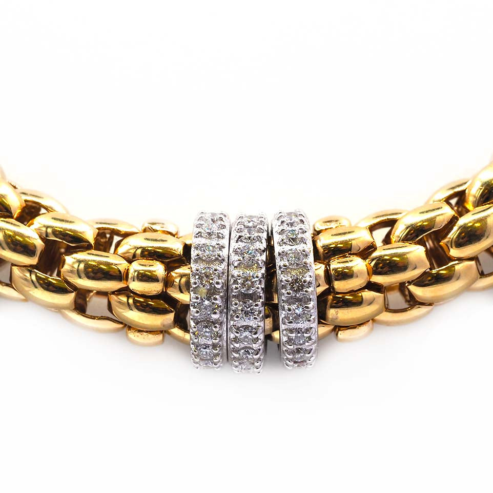 FOPE Jewellery Pre-Owned 18ct Yellow Gold Fope Rope Necklace with Triple 18ct White Gold Diamond-Set Rondels – 17"