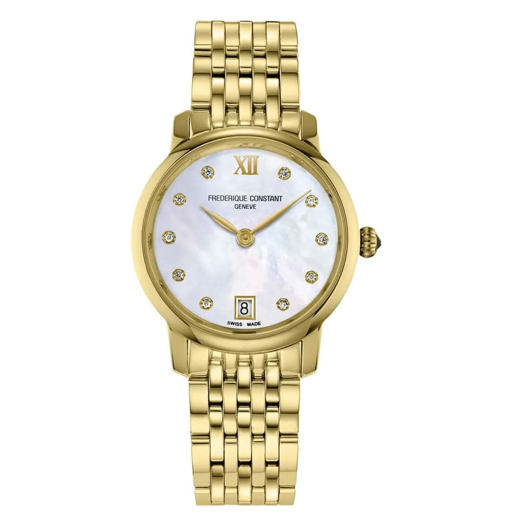 Frederique Constant Luxury Watch Frederique Constant Classics Slimline Diamond Quartz Date Watch FC-220MPWD1S25B