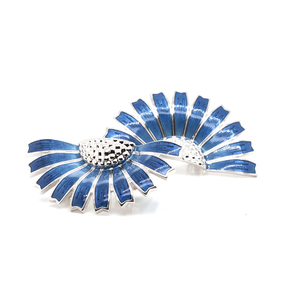 Georg Jensen Designer Jewellery Georg Jensen Half Daisy Earrings - Silver and Blue Enamel 20001547