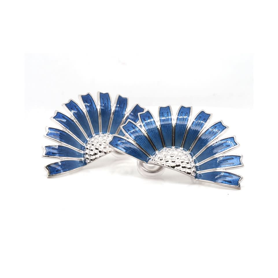 Georg Jensen Designer Jewellery Georg Jensen Half Daisy Earrings - Silver and Blue Enamel 20001547