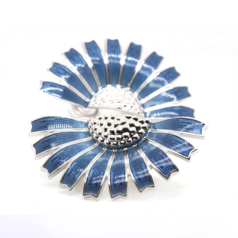 Georg Jensen Designer Jewellery Georg Jensen Half Daisy Earrings - Silver and Blue Enamel 20001547