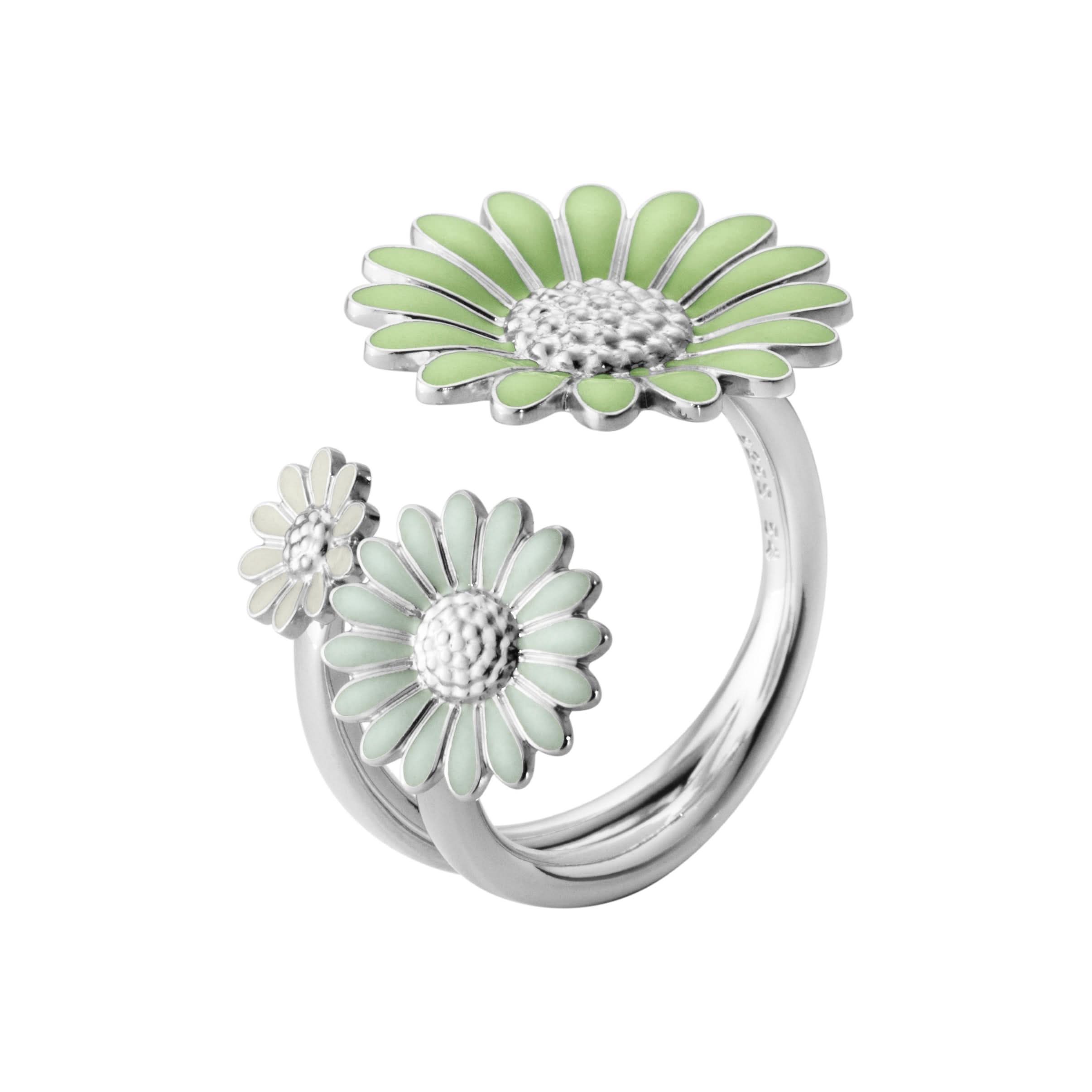 Georg Jensen Designer Jewellery Georg Jensen Silver and Green and White Enamel Daisy Ring 20001317
