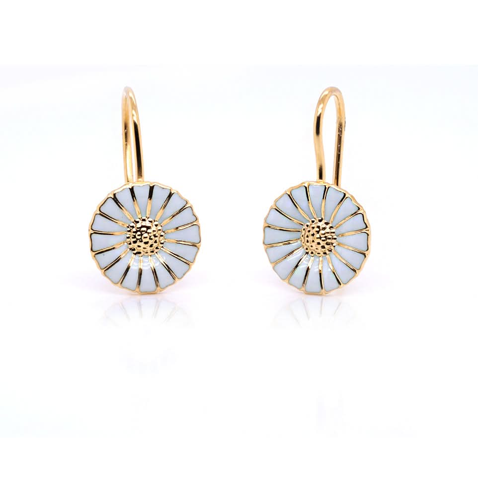 Georg Jensen Jewellery Georg Jensen Daisy Earrings - Silver Gilt and White Enamel, Hook Fittings (3539222)