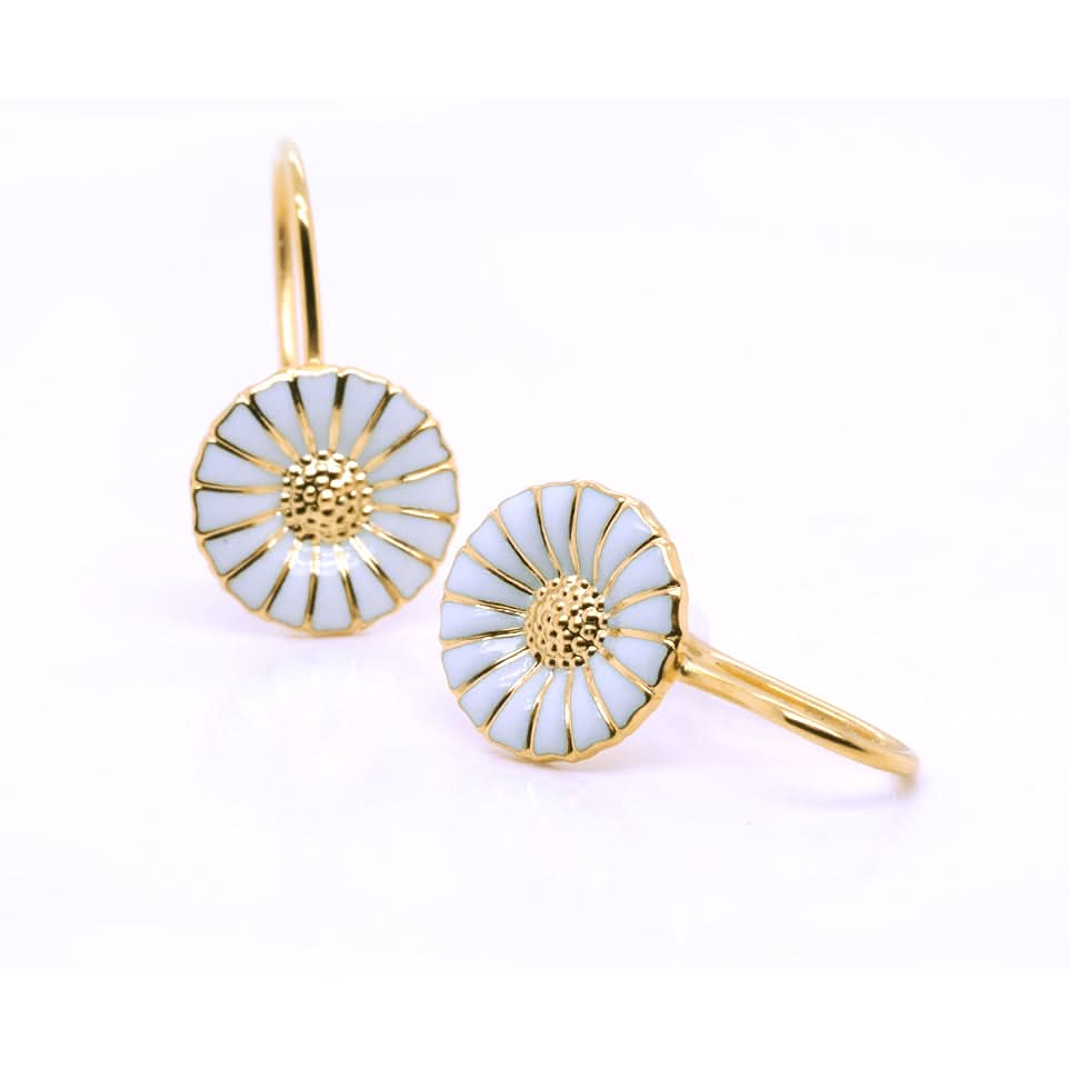 Georg Jensen Jewellery Georg Jensen Daisy Earrings - Silver Gilt and White Enamel, Hook Fittings (3539222)
