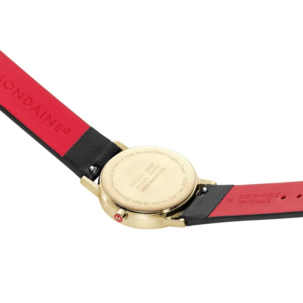 Mondaine Luxury Watches Mondaine Classic Black Vegan Grape Leather Strap Gold Case Watch A658.30323.10SBBV