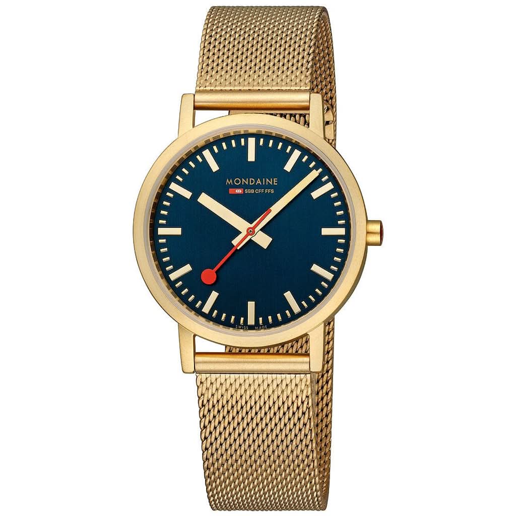 Mondaine Luxury Watches Mondaine Classic Blue Dial Gold Case Watch A660.30314.40SBM