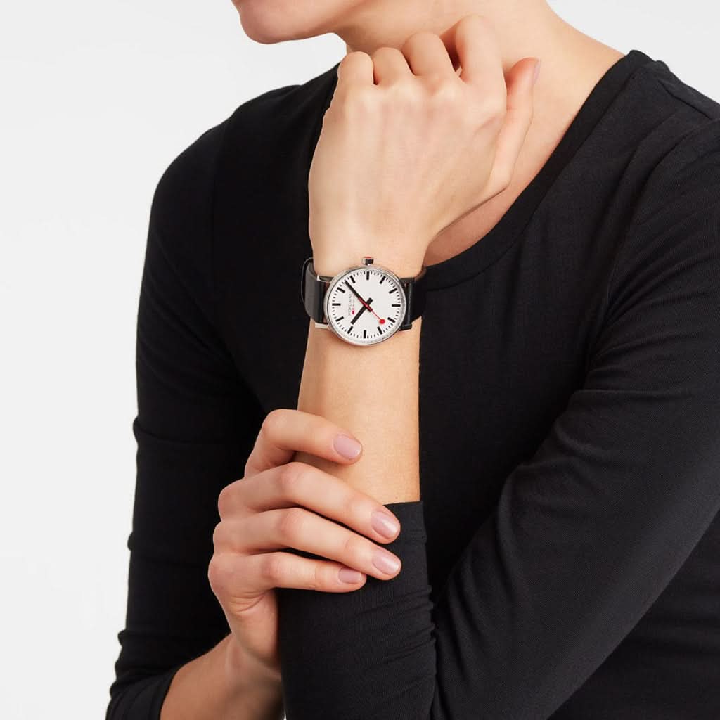 Mondaine Luxury Watches Mondaine EVO2 40 mm, Black Leather Watch, MSE.40110.LBV